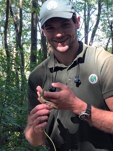 Naturalist holding a Green Snake
